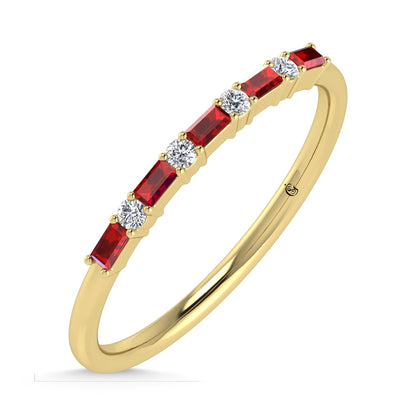 14K Yellow Gold 1/5 Ct.Tw. Diamond and Ruby Stackable Band