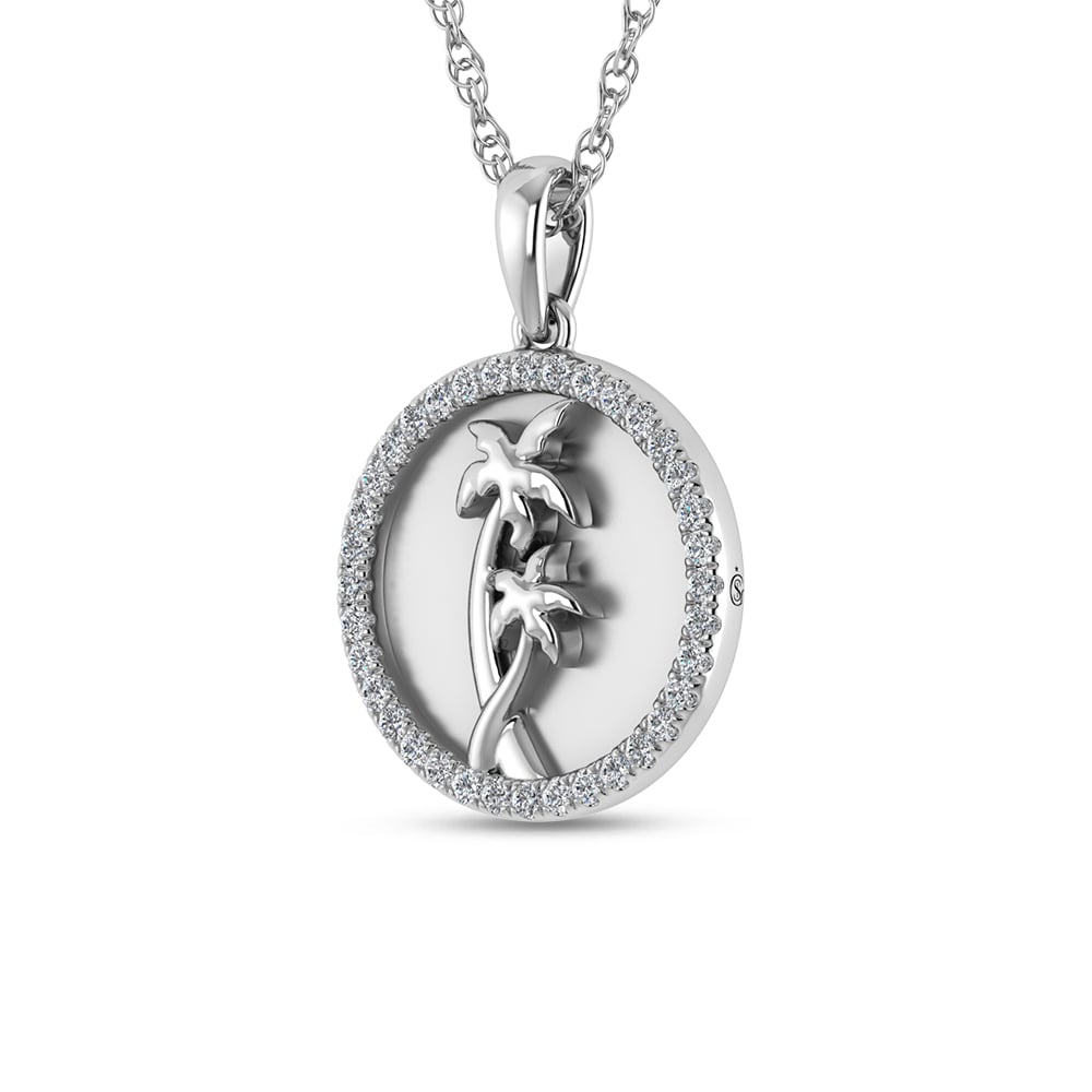 14K White Gold 1/6 Ct.Tw. Diamond Sea Of Life palm Tree Pendant