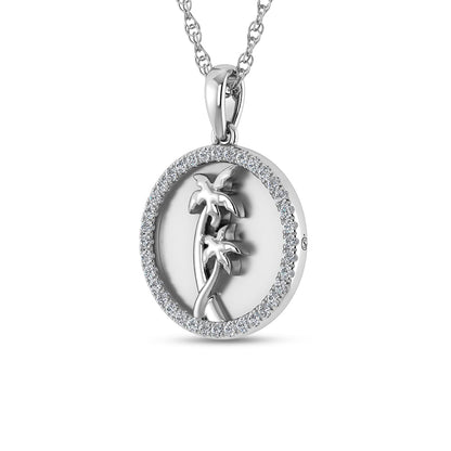 14K White Gold 1/6 Ct.Tw. Diamond Sea Of Life palm Tree Pendant
