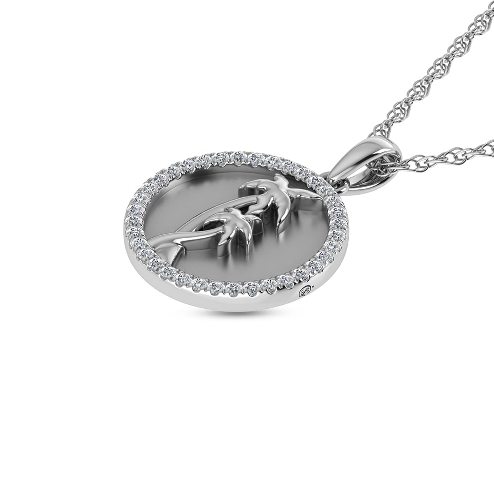 14K White Gold 1/6 Ct.Tw. Diamond Sea Of Life palm Tree Pendant