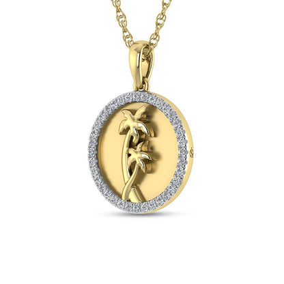 14K Yellow Gold 1/6 Ct.Tw. Diamond Sea Of Life palm Tree Pendant