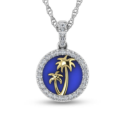 14K Two Tone 1/6 Ct.Tw. Diamond And Mother of Pearl Sea Of Life Palm Tree Pendant