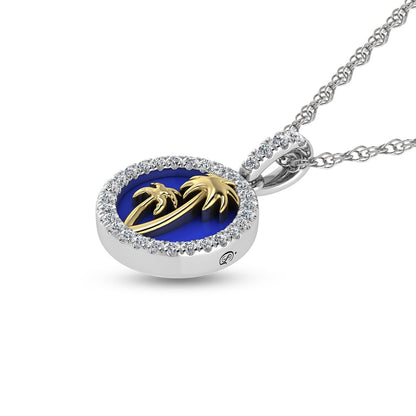 14K Two Tone 1/6 Ct.Tw. Diamond And Mother of Pearl Sea Of Life Palm Tree Pendant