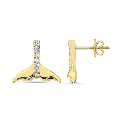 14K Yellow Gold Diamond 1/10 Ct.Tw. Sea Of Life Fish Tale Earrings