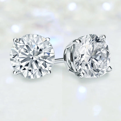 4.00 Ct Round Cut Certified VS1/EF Lab Grown Diamond Studs 14K Solid White Gold Screw Backs