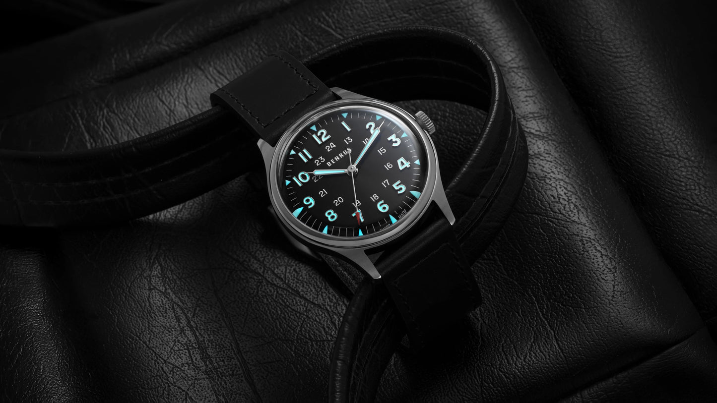 BENRUS 3061 BU Swiss Made ETA 2892 100M Automatic Men's Watch Black Dial