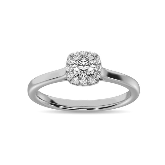 Diamond 3/8 Ct.Tw. Round Cushion Center Halo Engagement Ring in 10K White Gold