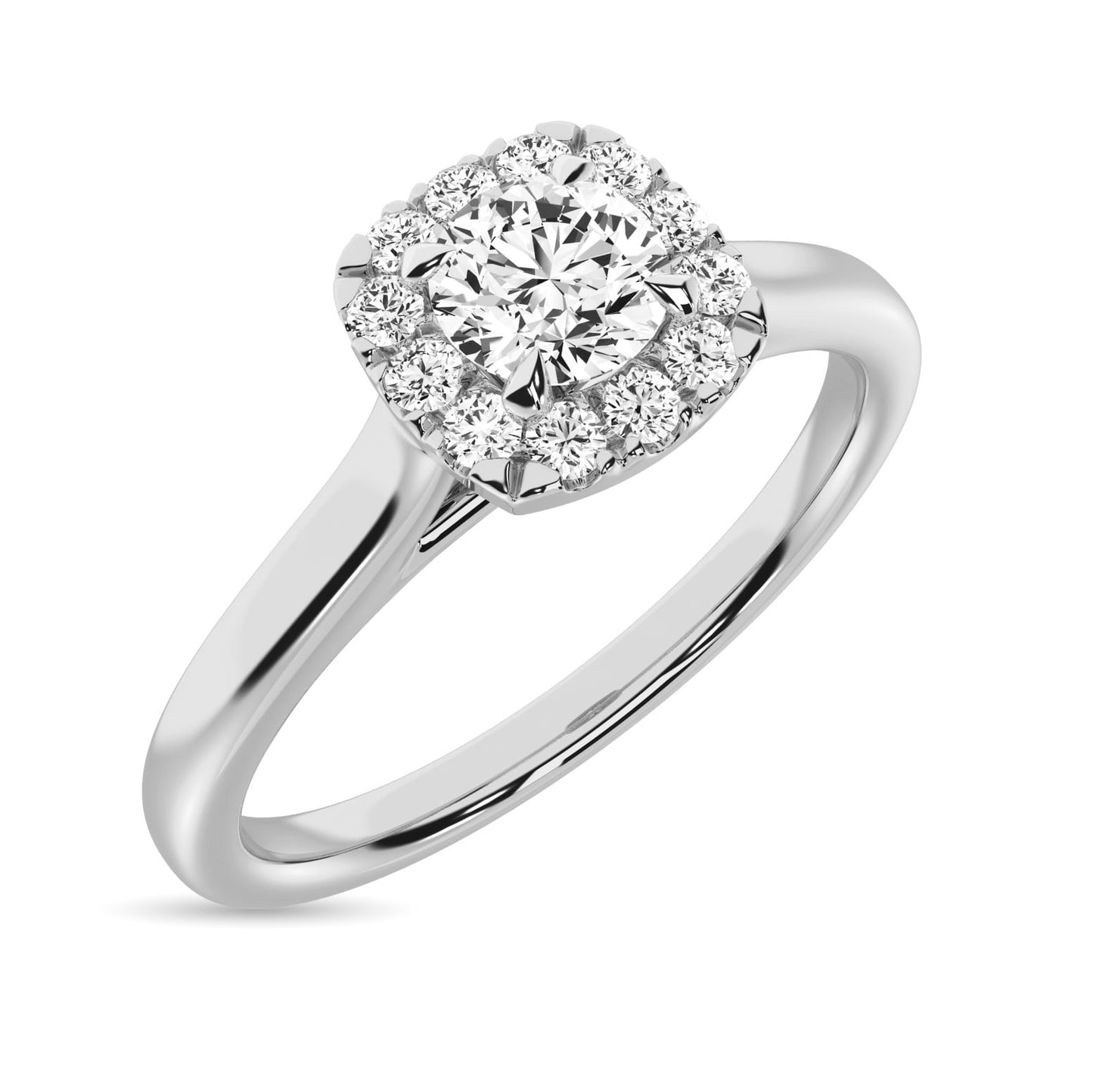 Diamond 3/8 Ct.Tw. Round Cushion Center Halo Engagement Ring in 10K White Gold
