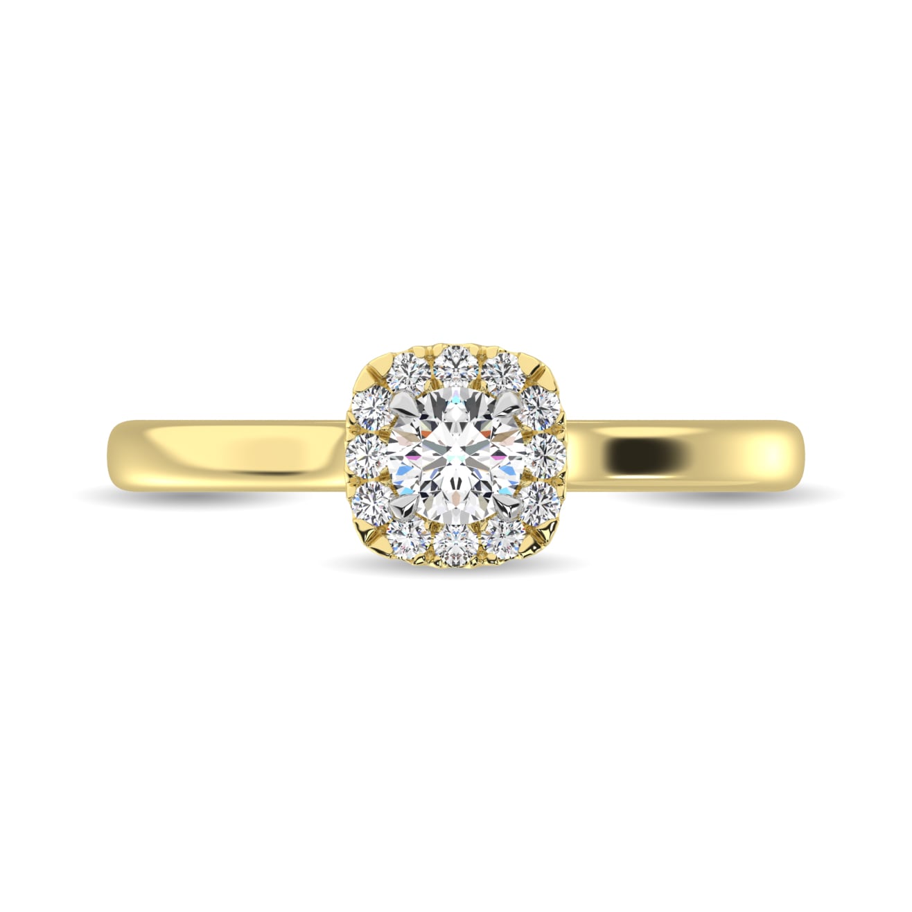 Diamond 3/8 Ct.Tw. Round Cushion Center Halo Engagement Ring in 10K Yellow Gold