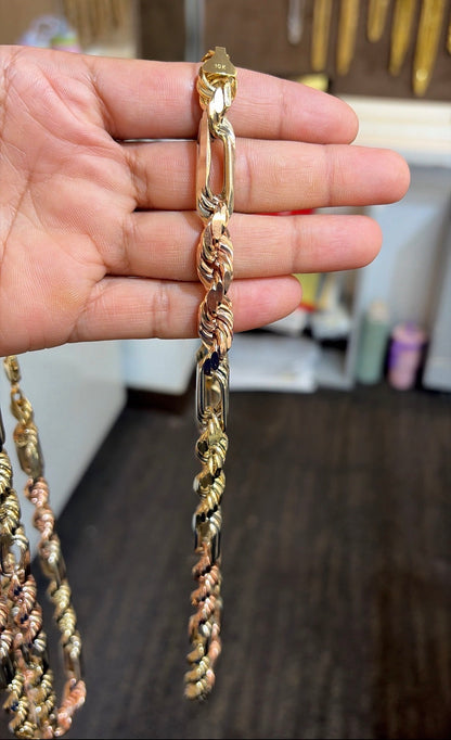 10K Tri-Color Gold Milano Chain 10mm Width 24" Inc Necklace 74.50 Grams Heavy Solid Gold