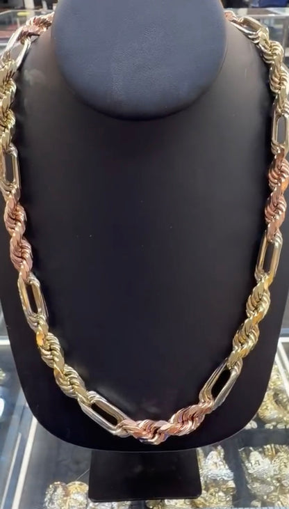 10K Tri-Color Gold Milano Chain 10mm Width 24" Inc Necklace 74.50 Grams Heavy Solid Gold