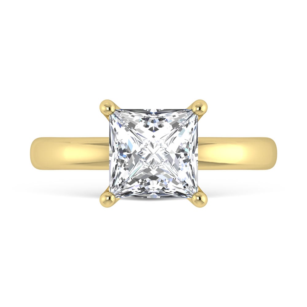14K Yellow Gold Lab Grown Diamond 3 Ct.Tw. IGI Certified Princess Shape Solitaire (Available from 1CT to 7CT)