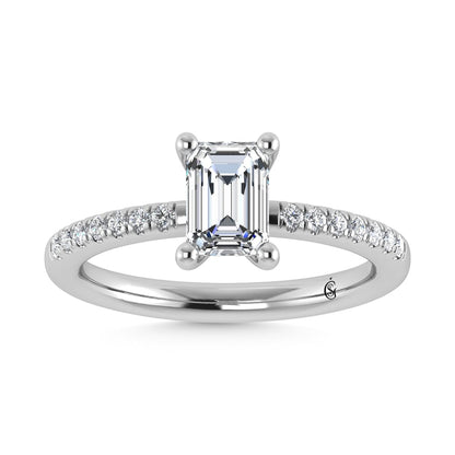 14K White Gold Lab Grown Diamond 1 3/4 Ct.Tw. IGI Certified Emerald Shape Hidden Halo Engagement Ring