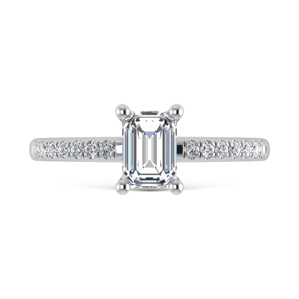 14K White Gold Lab Grown Diamond 1 1/5 Ct.Tw. IGI Certified Emerald Shape Hidden Halo Engagement Ring