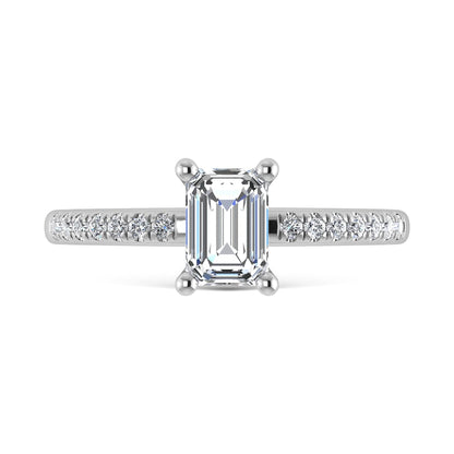 14K White Gold Lab Grown Diamond 1 3/4 Ct.Tw. IGI Certified Emerald Shape Hidden Halo Engagement Ring