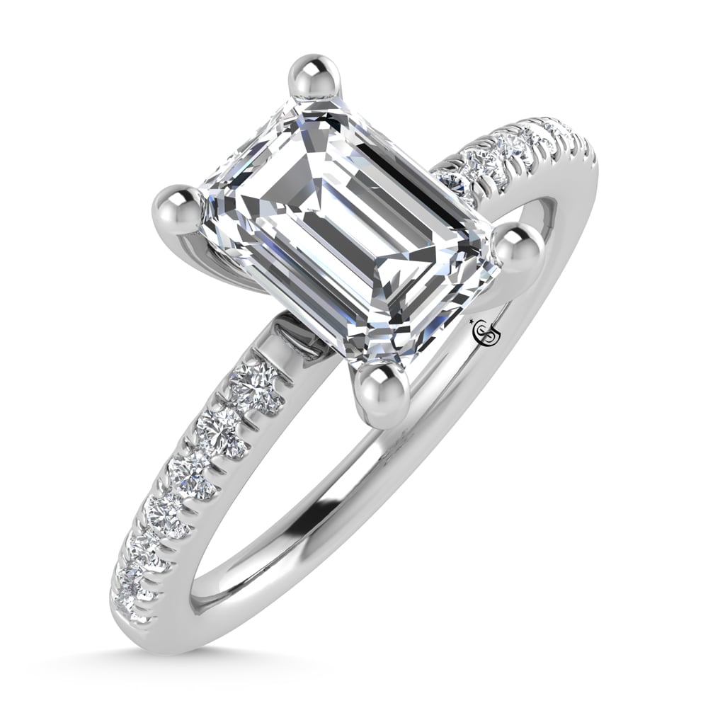 14K White Gold Lab Grown Diamond 1 3/4 Ct.Tw. IGI Certified Emerald Shape Hidden Halo Engagement Ring