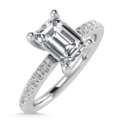 14K White Gold Lab Grown Diamond 1 3/4 Ct.Tw. IGI Certified Emerald Shape Hidden Halo Engagement Ring