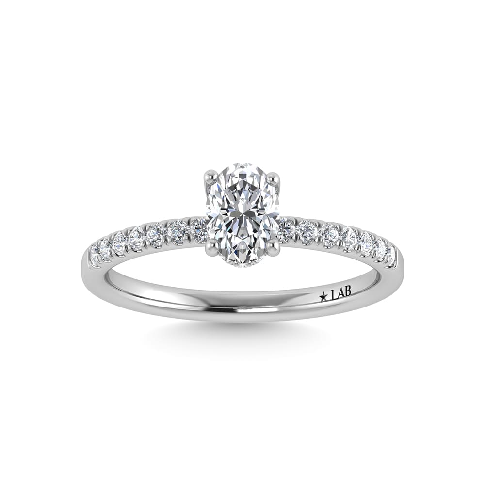 14K White Gold Lab Grown Diamond 1 1/5 Ct.Tw. IGI Certified Oval Shape Hidden Halo Engagement Ring
