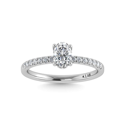 14K White Gold Lab Grown Diamond 1 1/5 Ct.Tw. IGI Certified Oval Shape Hidden Halo Engagement Ring
