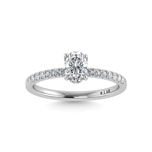 14K White Gold Lab Grown Diamond 7/8 Ct.Tw. IGI Certified Oval Shape Hidden Halo Engagement Ring