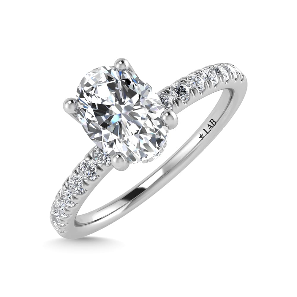 14K White Gold Lab Grown Diamond 1 1/5 Ct.Tw. IGI Certified Oval Shape Hidden Halo Engagement Ring