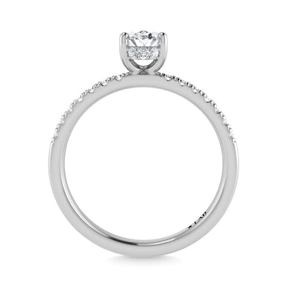 14K White Gold Lab Grown Diamond 7/8 Ct.Tw. IGI Certified Oval Shape Hidden Halo Engagement Ring