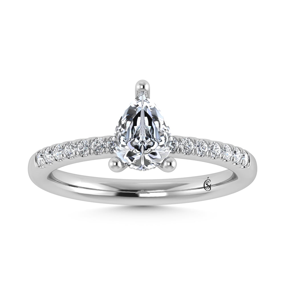 14K White Gold Lab Grown Diamond 1 1/5 Ct.Tw. IGI Certified Pear Shape Hidden Halo Engagement Ring