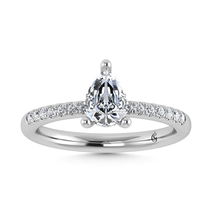 14K White Gold Lab Grown Diamond 1 1/5 Ct.Tw. IGI Certified Pear Shape Hidden Halo Engagement Ring
