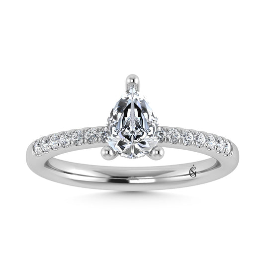 14K White Gold Lab Grown Diamond 1 1/5 Ct.Tw. IGI Certified Pear Shape Hidden Halo Engagement Ring