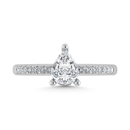 14K White Gold Lab Grown Diamond 1 1/5 Ct.Tw. IGI Certified Pear Shape Hidden Halo Engagement Ring