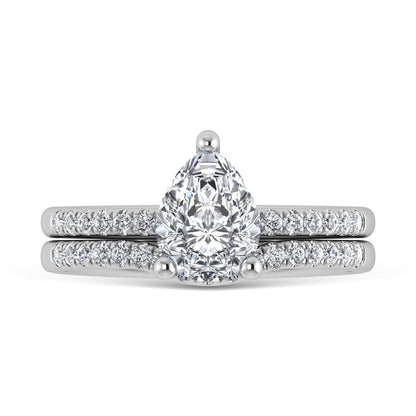 14K White Gold Lab Grown Diamond 1 3/4 Ct.Tw. IGI Certified Pear Shape Hidden Halo Engagement Ring