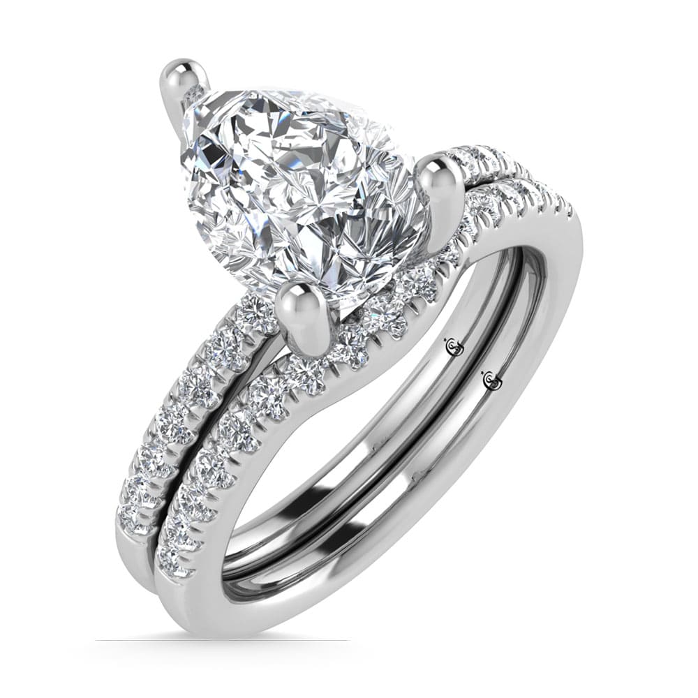 14K White Gold Lab Grown Diamond 1 3/4 Ct.Tw. IGI Certified Pear Shape Hidden Halo Engagement Ring