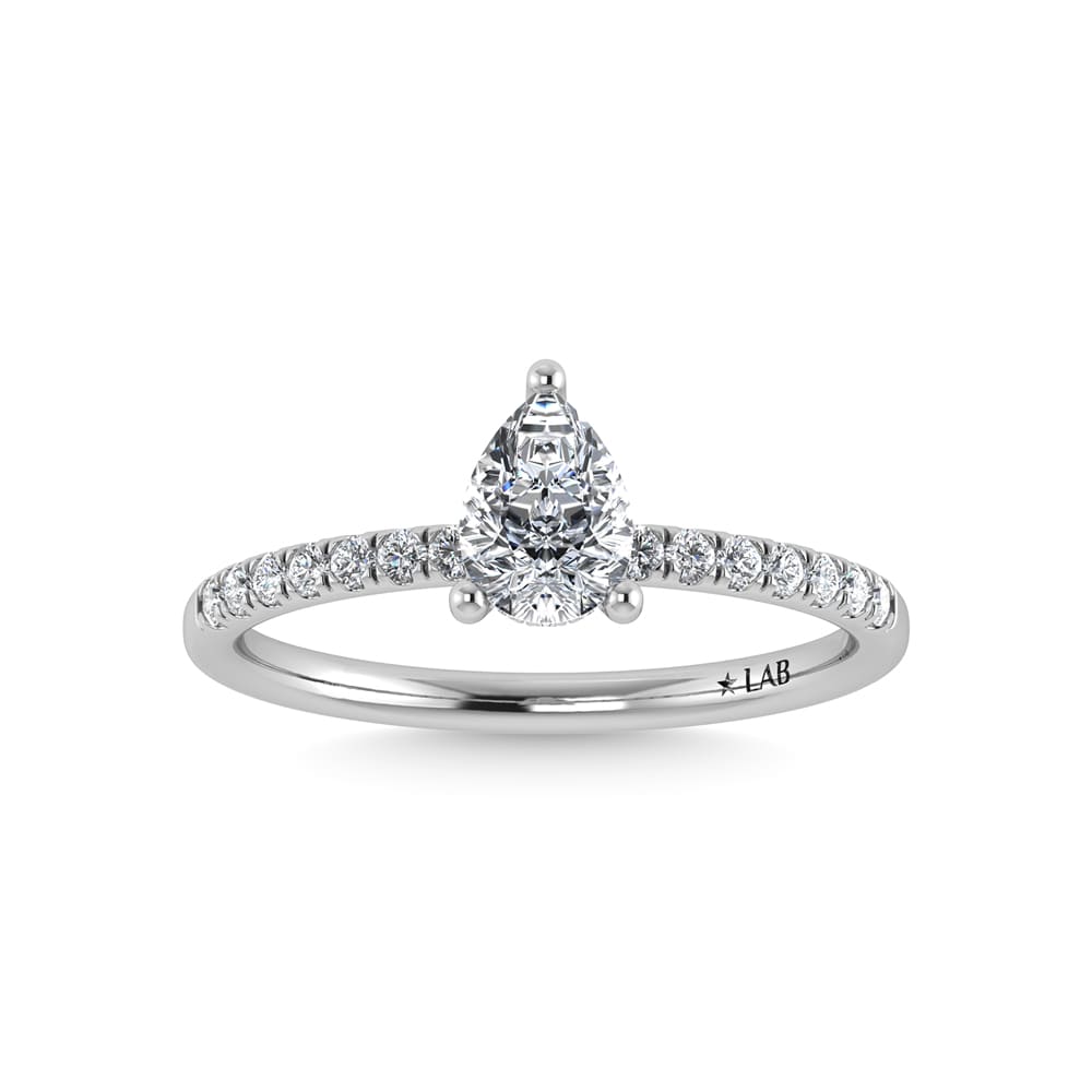 14K White Gold Lab Grown Diamond 7/8 Ct.Tw. IGI Certified Pear Shape Hidden Halo Engagement Ring