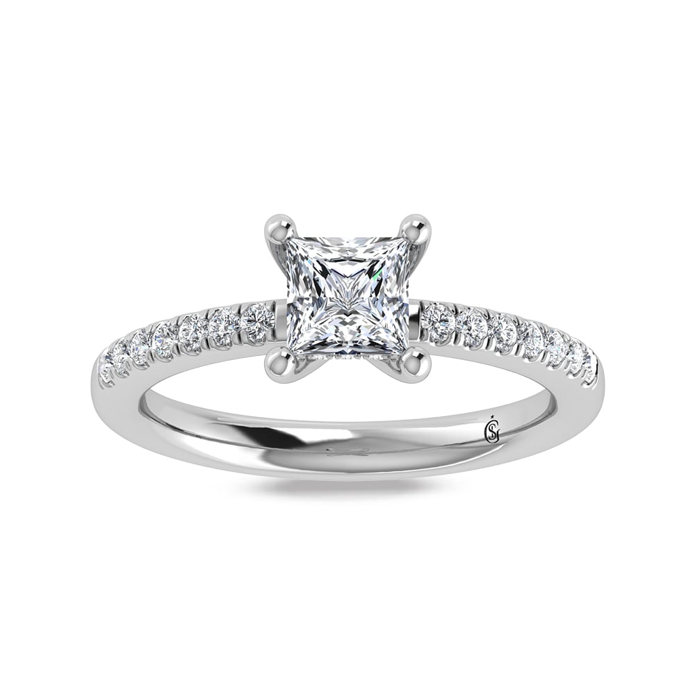 14K White Gold Princess Cut Lab Grown Diamond 1 1/5 ct.tw. Hidden Halo Engagement Ring