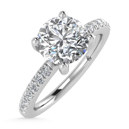 14K White Gold Lab Grown Diamond 1 1/5 Ct.Tw. IGI Certified Round Shape Hidden Halo Engagement Ring