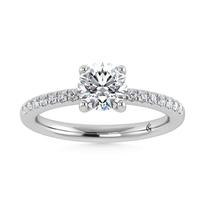 14K White Gold Lab Grown Diamond 7/8 Ct.Tw. IGI Certified Round Shape Hidden Halo Engagement Ring