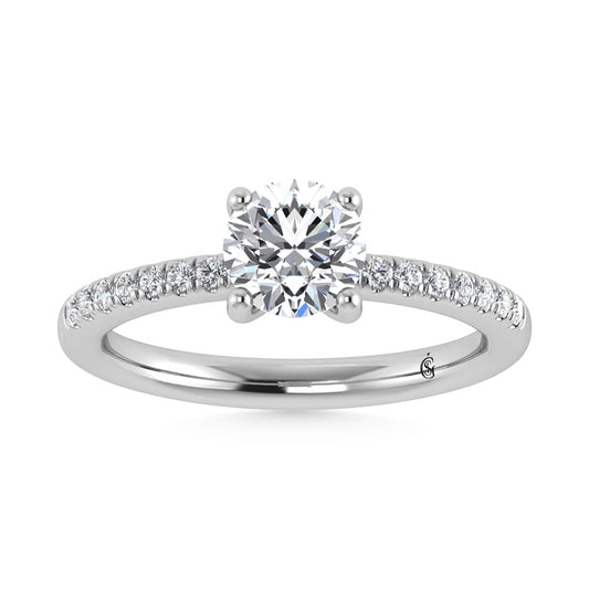 14K White Gold Lab Grown Diamond 7/8 Ct.Tw. IGI Certified Round Shape Hidden Halo Engagement Ring