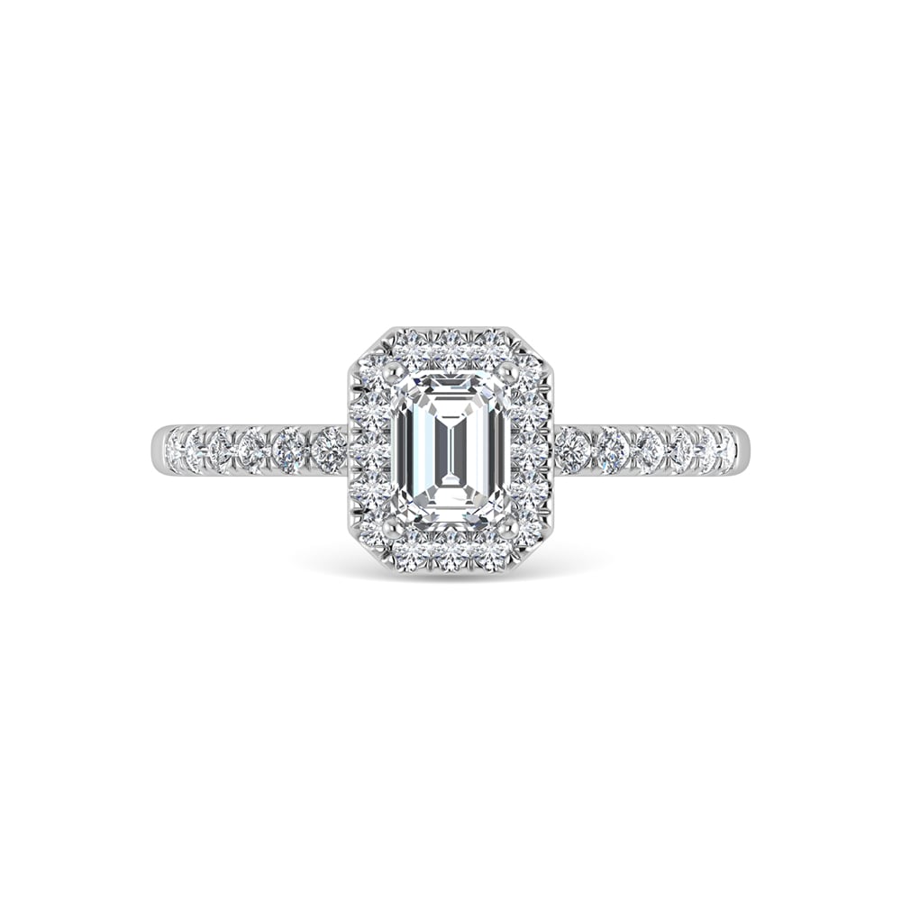 14K White Gold Lab Grown Diamond 2 1/4 Ct.Tw. IGI Certified Emerald Shape Halo Engagement Ring