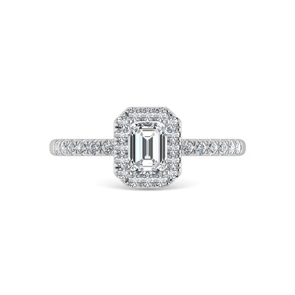 14K White Gold Lab Grown Diamond 2 1/4 Ct.Tw. IGI Certified Emerald Shape Halo Engagement Ring