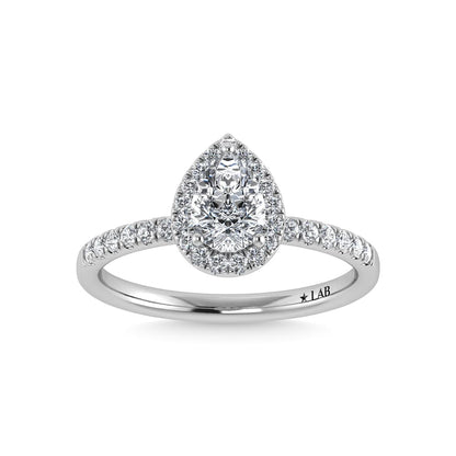 14K White Gold Lab Grown Diamond 1 1/4 Ct.Tw. IGI Certified Pear Shape Halo Engagement Ring