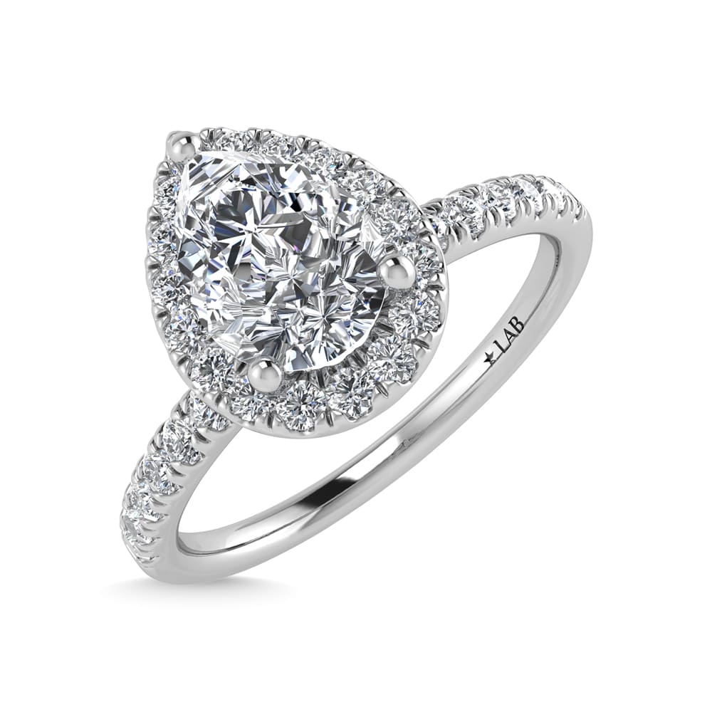 14K White Gold Lab Grown Diamond 1 1/4 Ct.Tw. IGI Certified Pear Shape Halo Engagement Ring