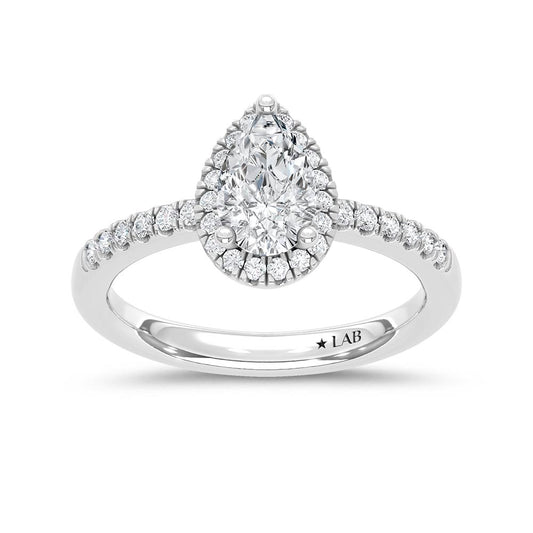 14K White Gold Lab Grown Diamond 1 Ct.Tw. IGI Certified Pear Shape Halo Engagement Ring