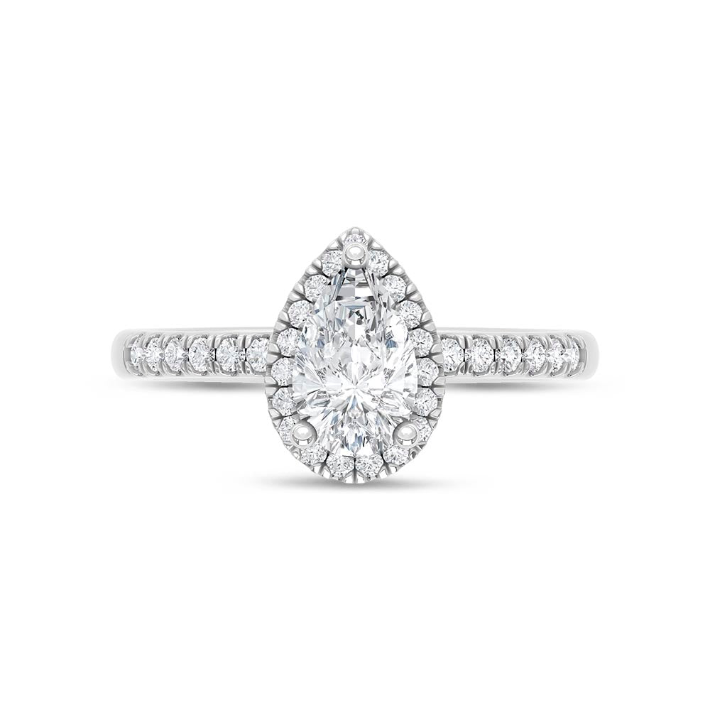 14K White Gold Lab Grown Diamond 1 Ct.Tw. IGI Certified Pear Shape Halo Engagement Ring