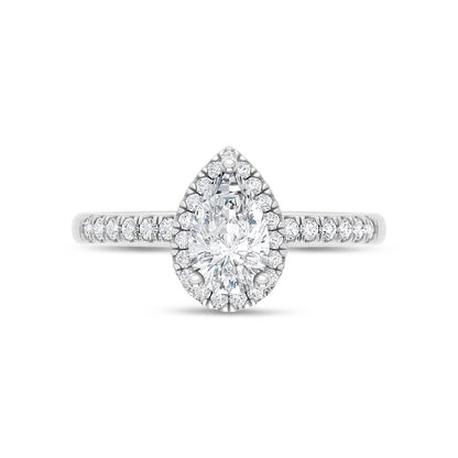 14K White Gold Lab Grown Diamond 1 Ct.Tw. IGI Certified Pear Shape Halo Engagement Ring