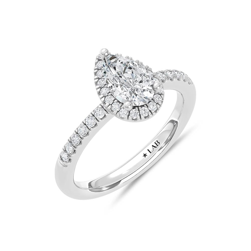 14K White Gold Lab Grown Diamond 1 Ct.Tw. IGI Certified Pear Shape Halo Engagement Ring