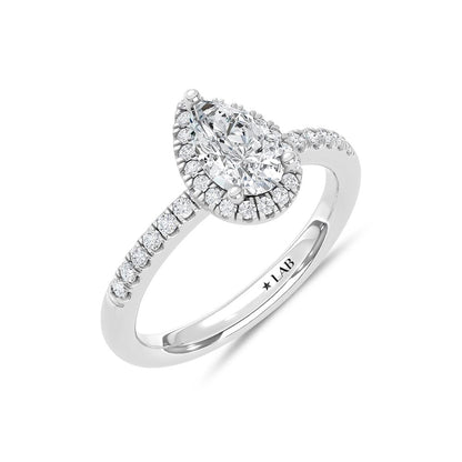 14K White Gold Lab Grown Diamond 1 Ct.Tw. IGI Certified Pear Shape Halo Engagement Ring