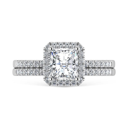 14K White Gold Lab Grown Diamond 1 1/4 Ct.Tw. Radiant Shape Halo Engagement Ring (Center 1 ct)
