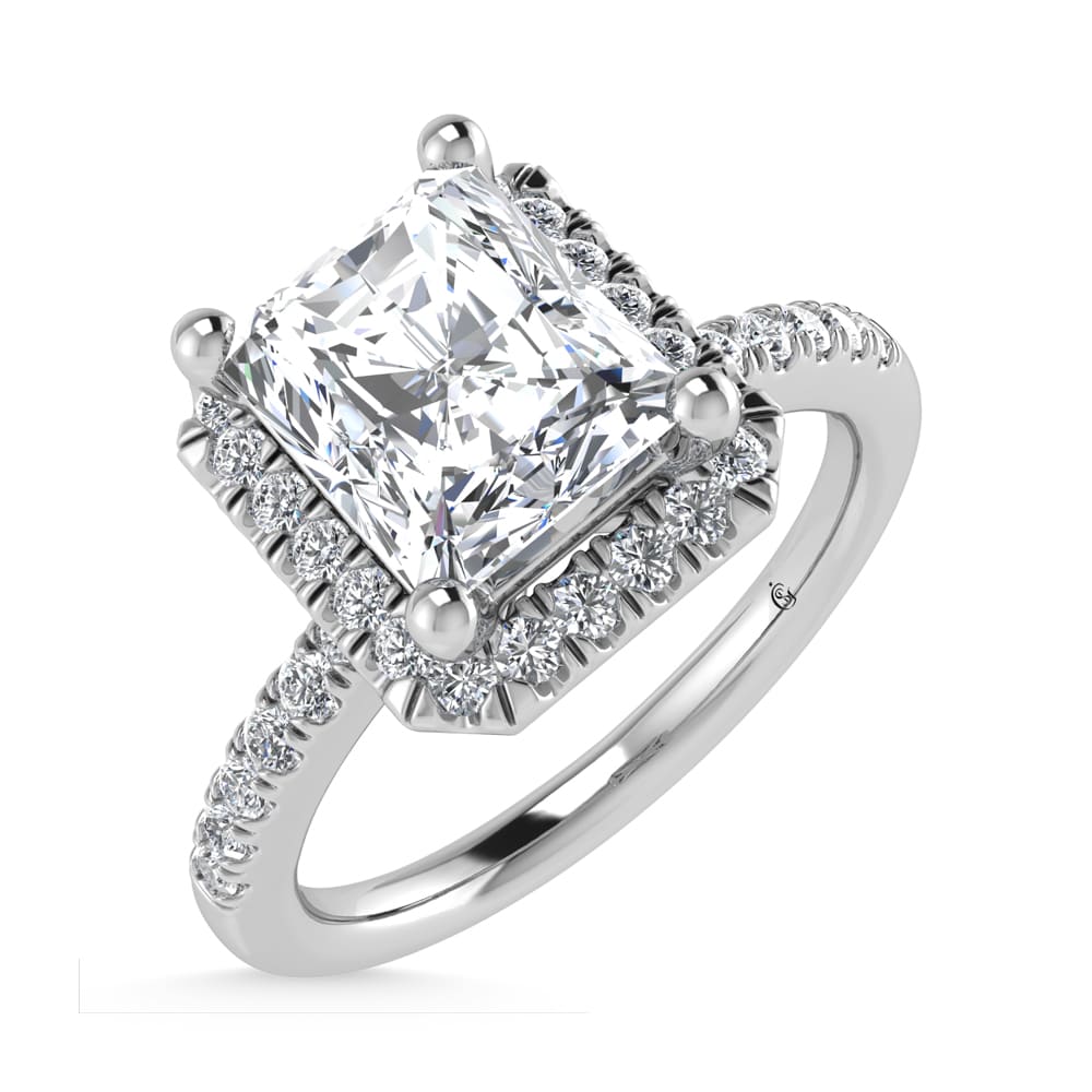 14K White Gold Lab Grown Diamond 1 3/4 Ct.Tw. Radiant Shape Halo Engagement Ring (Center 1 1/2 ct)