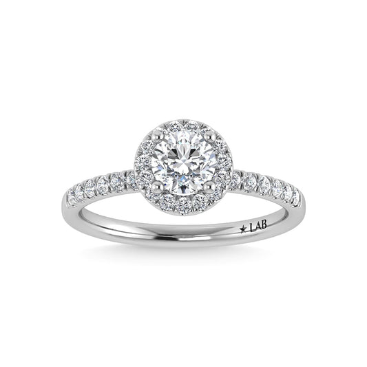 14K White Gold Lab Grown Diamond 1 3/4 Ct.Tw. IGI Certified Round Shape Halo Engagement Ring