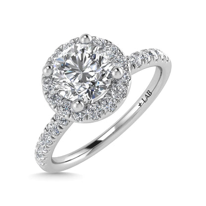 14K White Gold Lab Grown Diamond 1 3/4 Ct.Tw. IGI Certified Round Shape Halo Engagement Ring